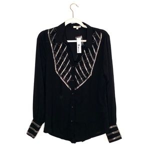 Beaded Button Down Sheer Blouse